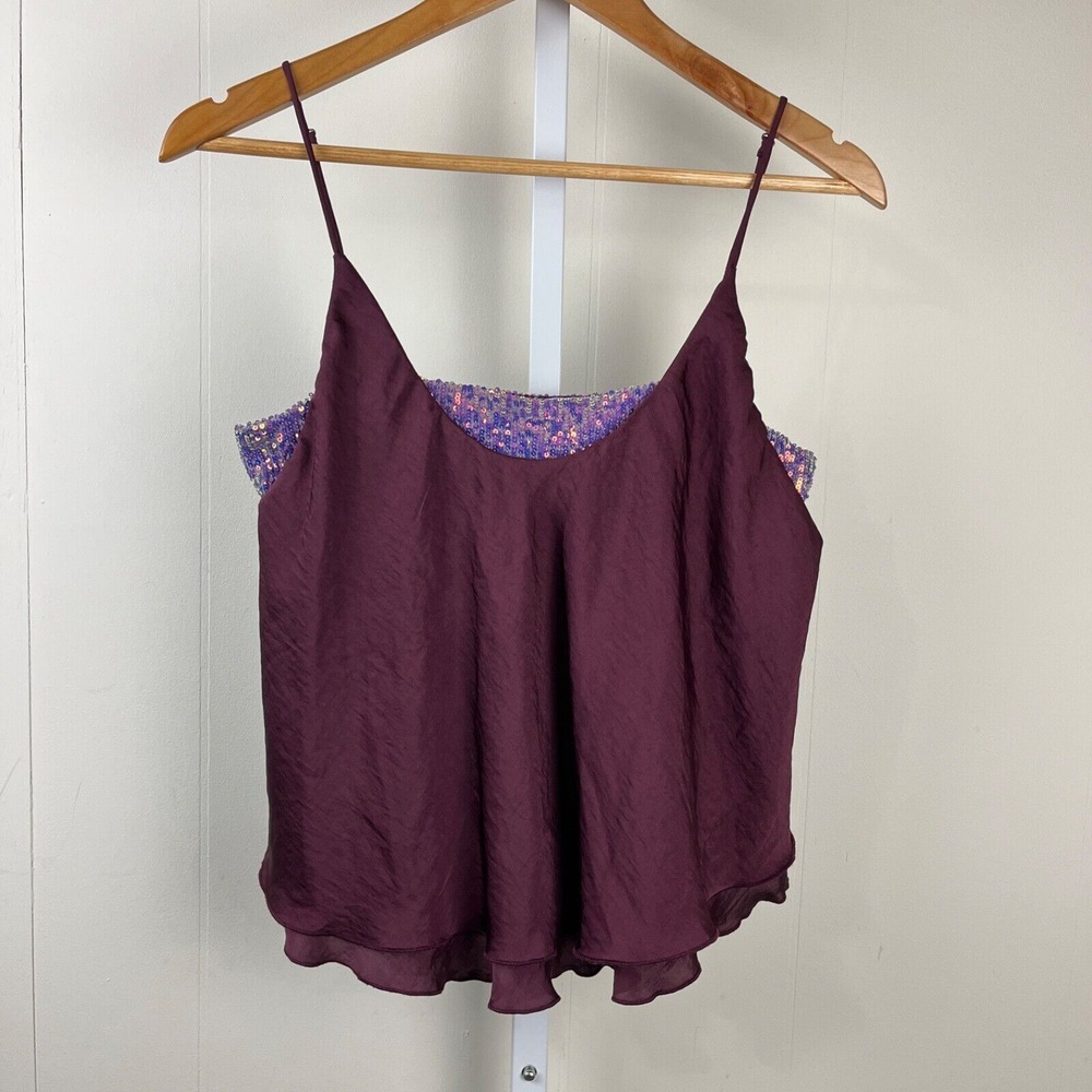 Intimately Free People Medium‎ Crop Top Cami Tank Vetiver Bloom Burgundy Sequins